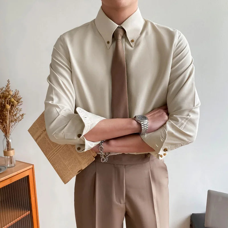 Spring New 2025 Long-sleeved Shirt for Men's Business British Style Gentleman Korean Style Slim Fit Trendy Cardigan